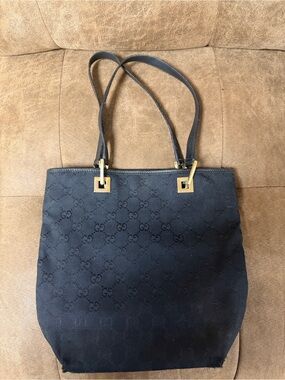 Gucci Black Tote with Subtle Monogram and Gold Hardware